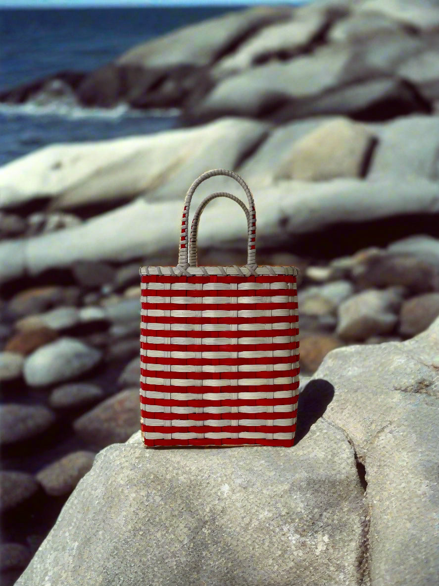 Retro-Travel Bucket in Maroon & Grey