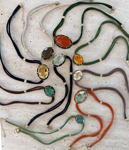 Brown Topaz Silk Cord Pendant, Light Gray Cord