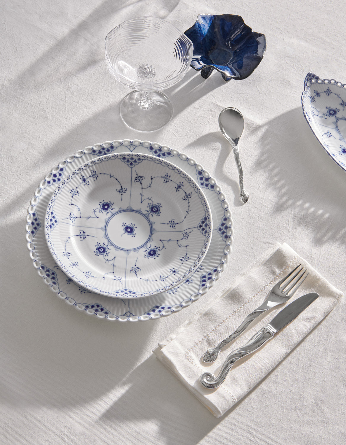 Blue Fluted Full Lace Dinner Plate 10.75"