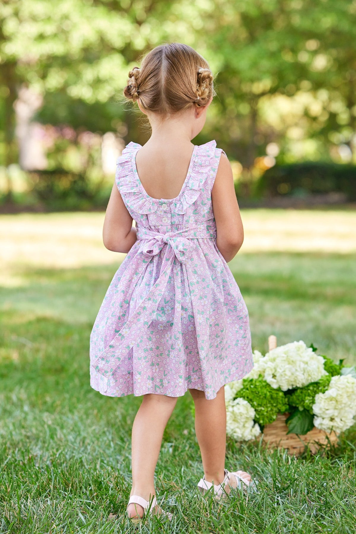 Little English traditional children's clothing.  Light pink floral dress for little girls for Spring