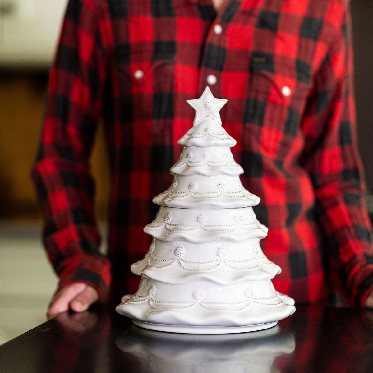 Berry & Thread Christmas Tree Cookie Jar with Lid in Whitewash