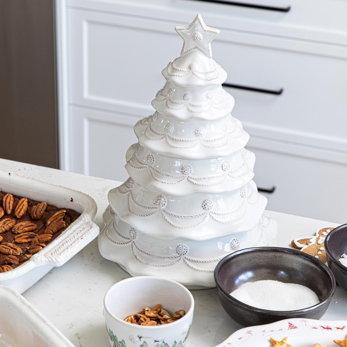 Berry & Thread Christmas Tree Cookie Jar with Lid in Whitewash