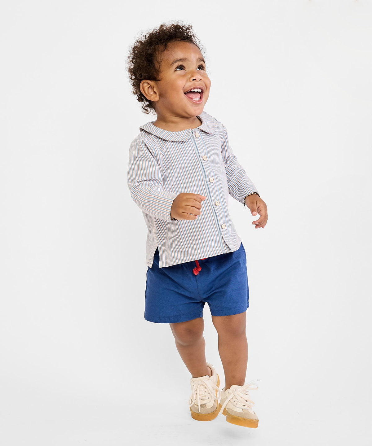 Jefferson Baby Shirt in Indigo Linen Stripe