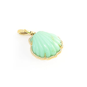 Carved Stone Shell In Diamond Frame Charm