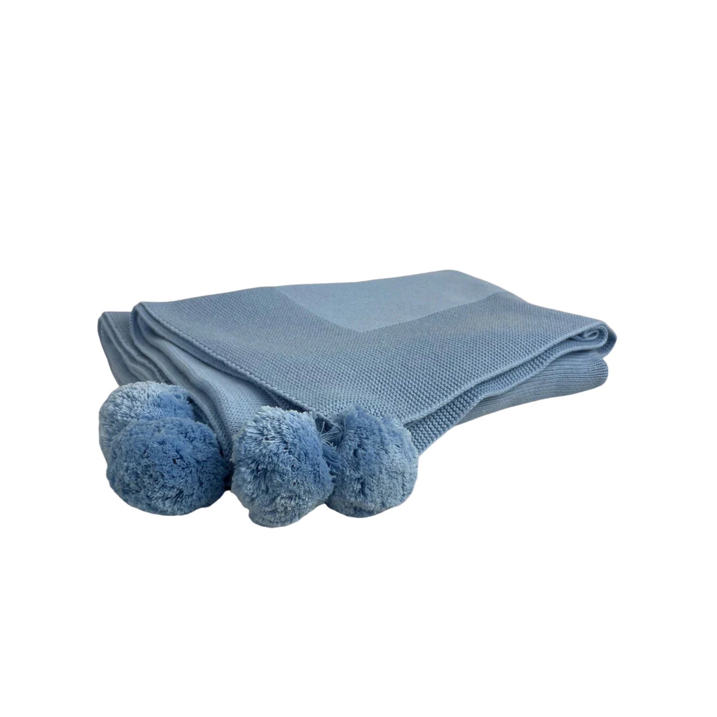 Knit Baby Blanket with PomPoms