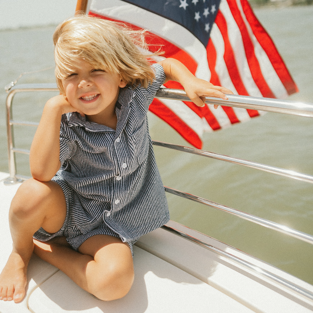 Boy’s Navy Stripe French Terry Button Up
