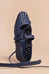 Verona New Macrame Ballet Flat In Navy Leather