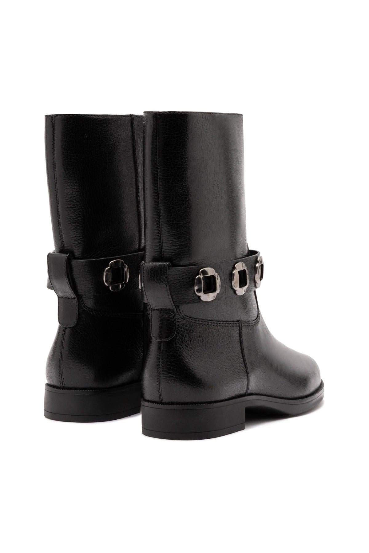 Milan Flat Bootie In Black Leather