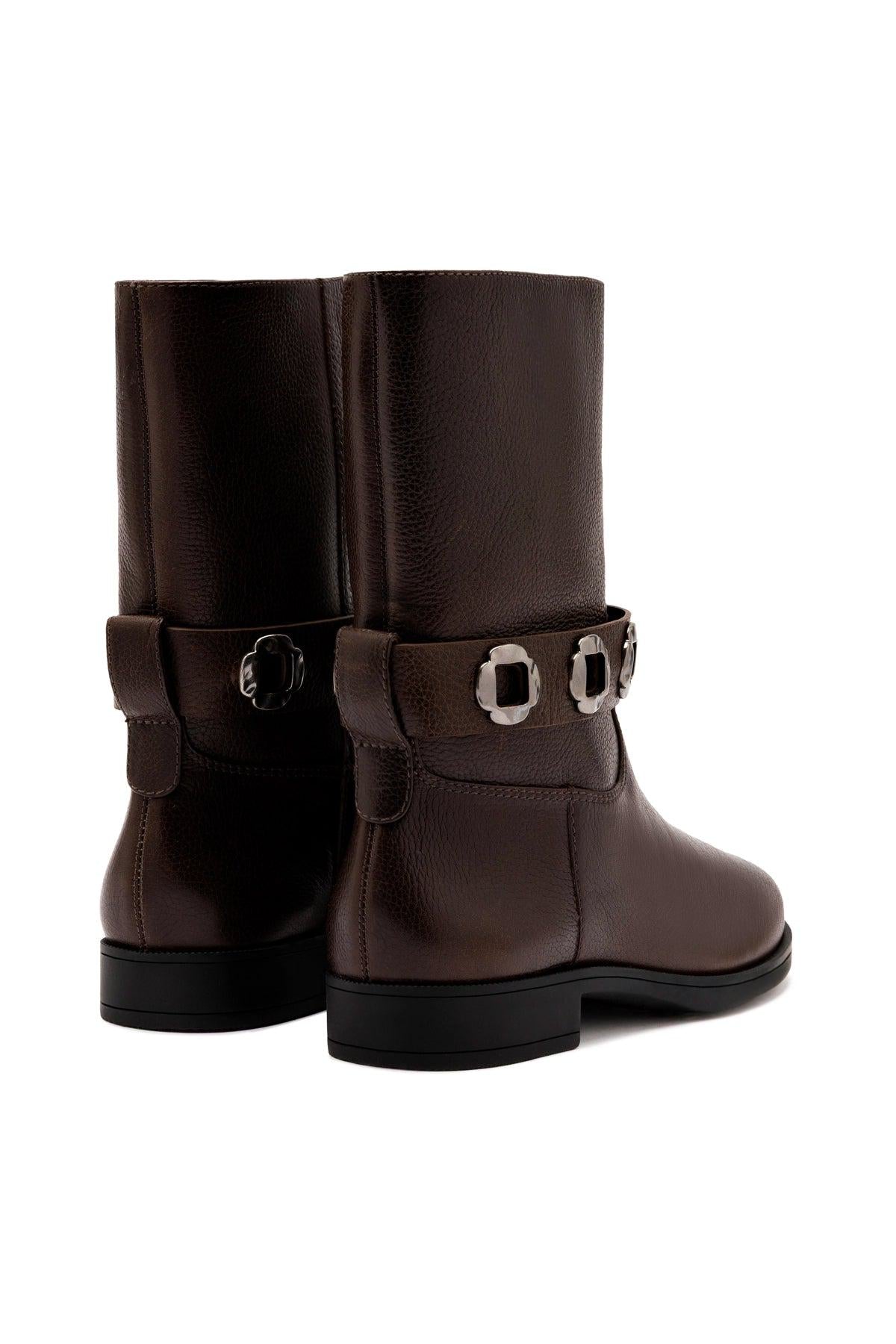 Milan Flat Bootie In Brown Leather