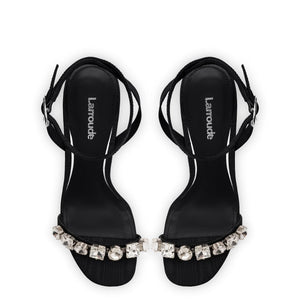 Calypso Sandal In Black Fabric and Crystals