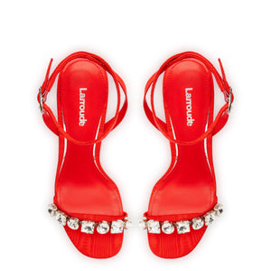 Calypso Sandal In Red Fabric and Crystals
