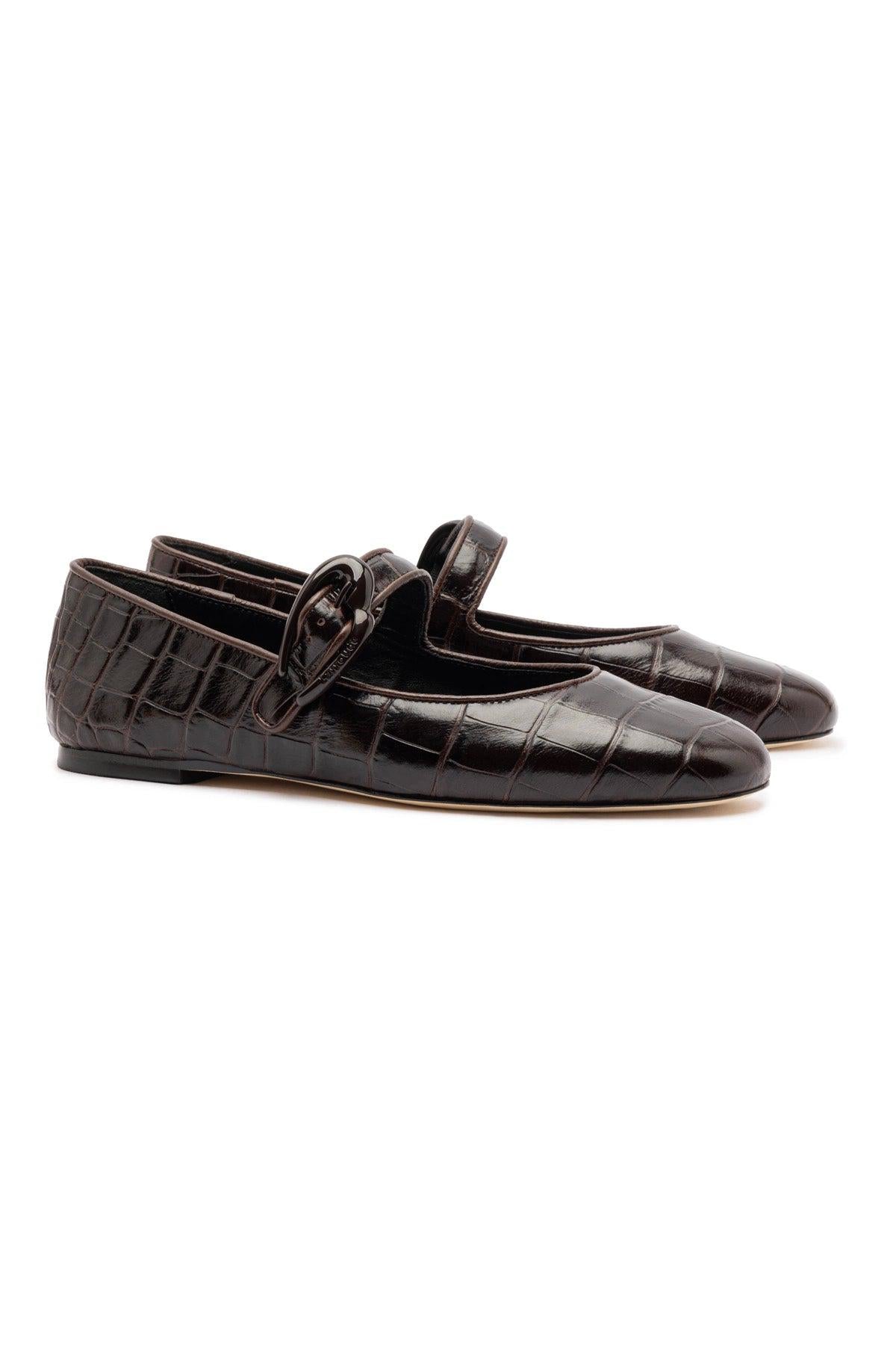 Verona Ballet Flat In Croco Brown Leather