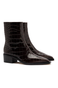 Florencia Low Boot In Croco Brown Leather