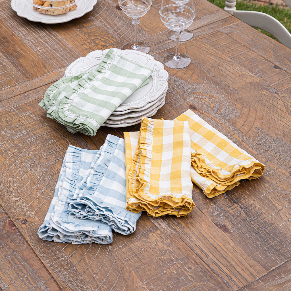 Gingham Ruffle Napkin in Sunshine, Set of 4
