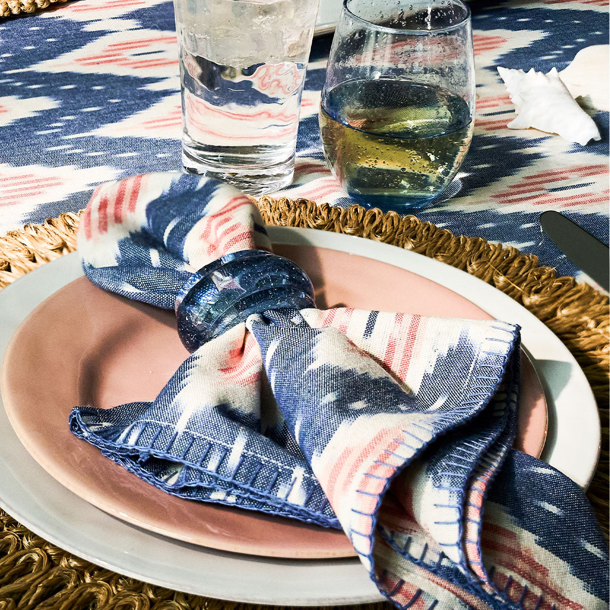 Ikat Napkin in Blue and Pink, Set of 4