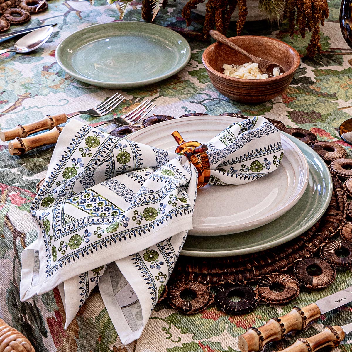 Seville Stripe Napkin in Green, Set of 4