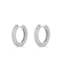 Pavé Huggie Hoops in Silver