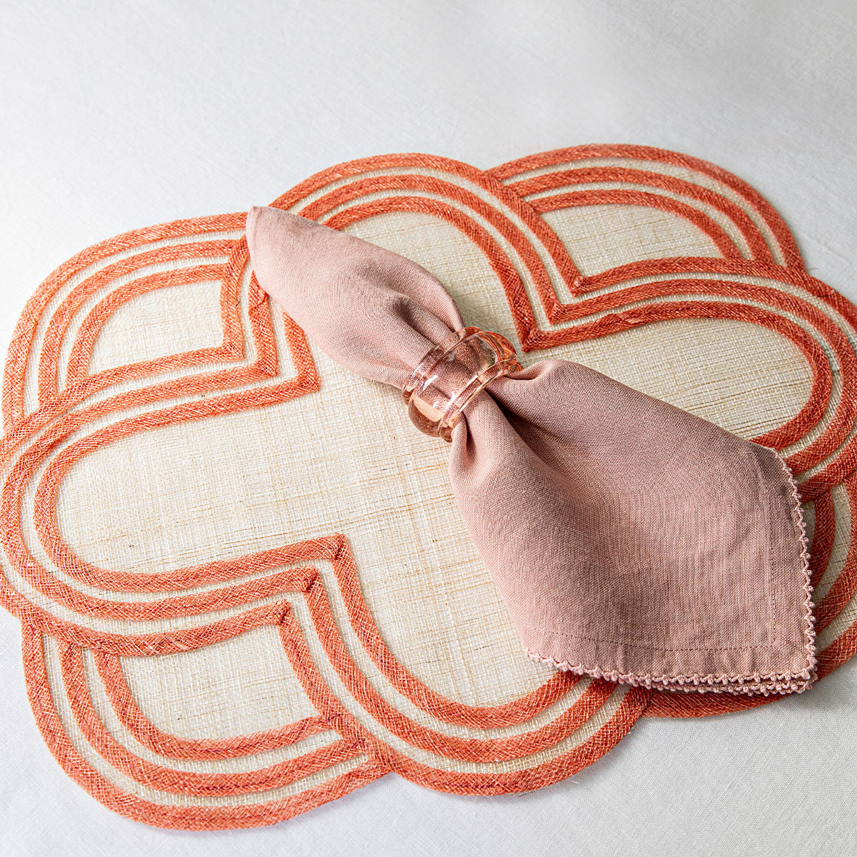 Scallop Stripe Placemat in Coral, Set of 4