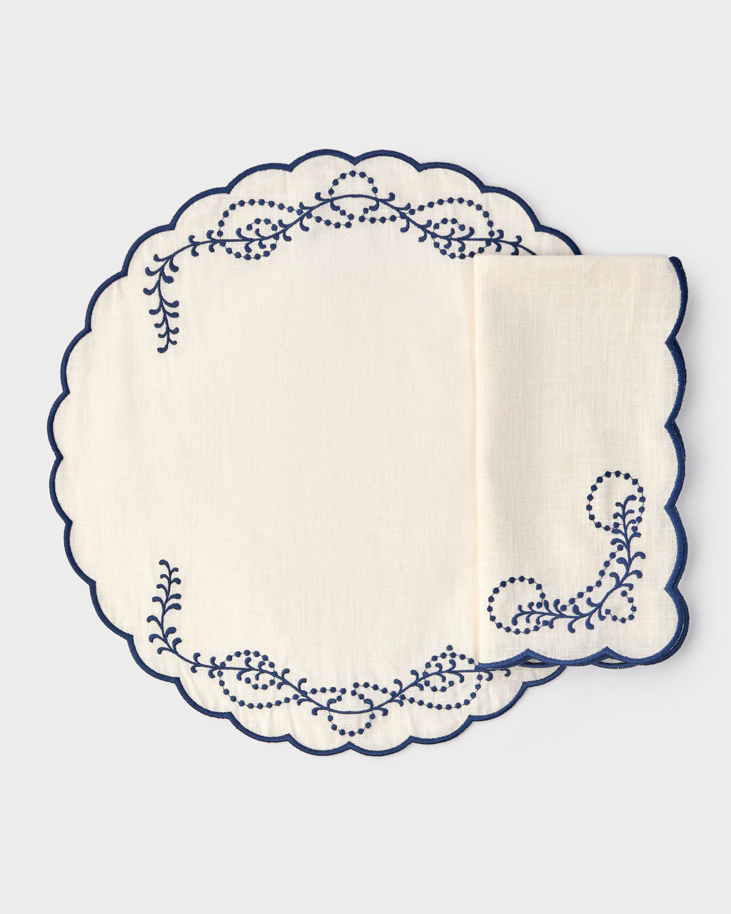 Jackie Embroidered Round Placemat in Blue