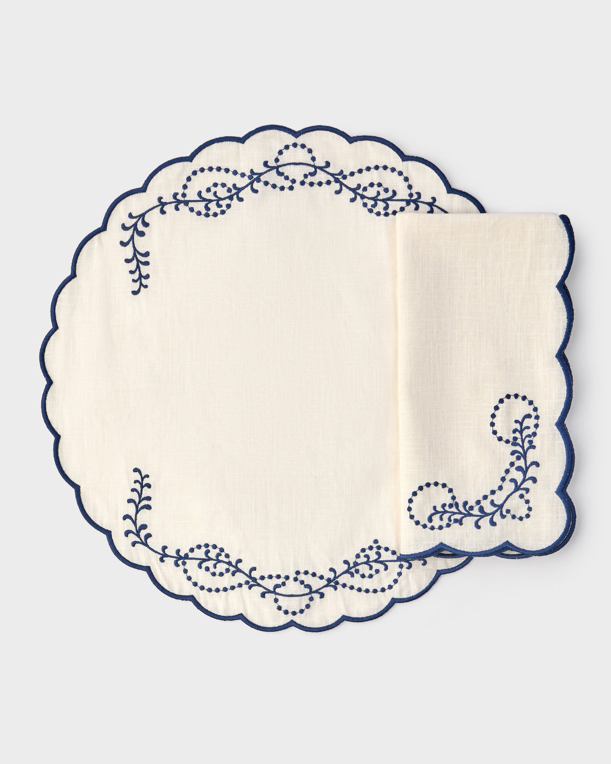 Jackie Embroidered Round Placemat in Blue