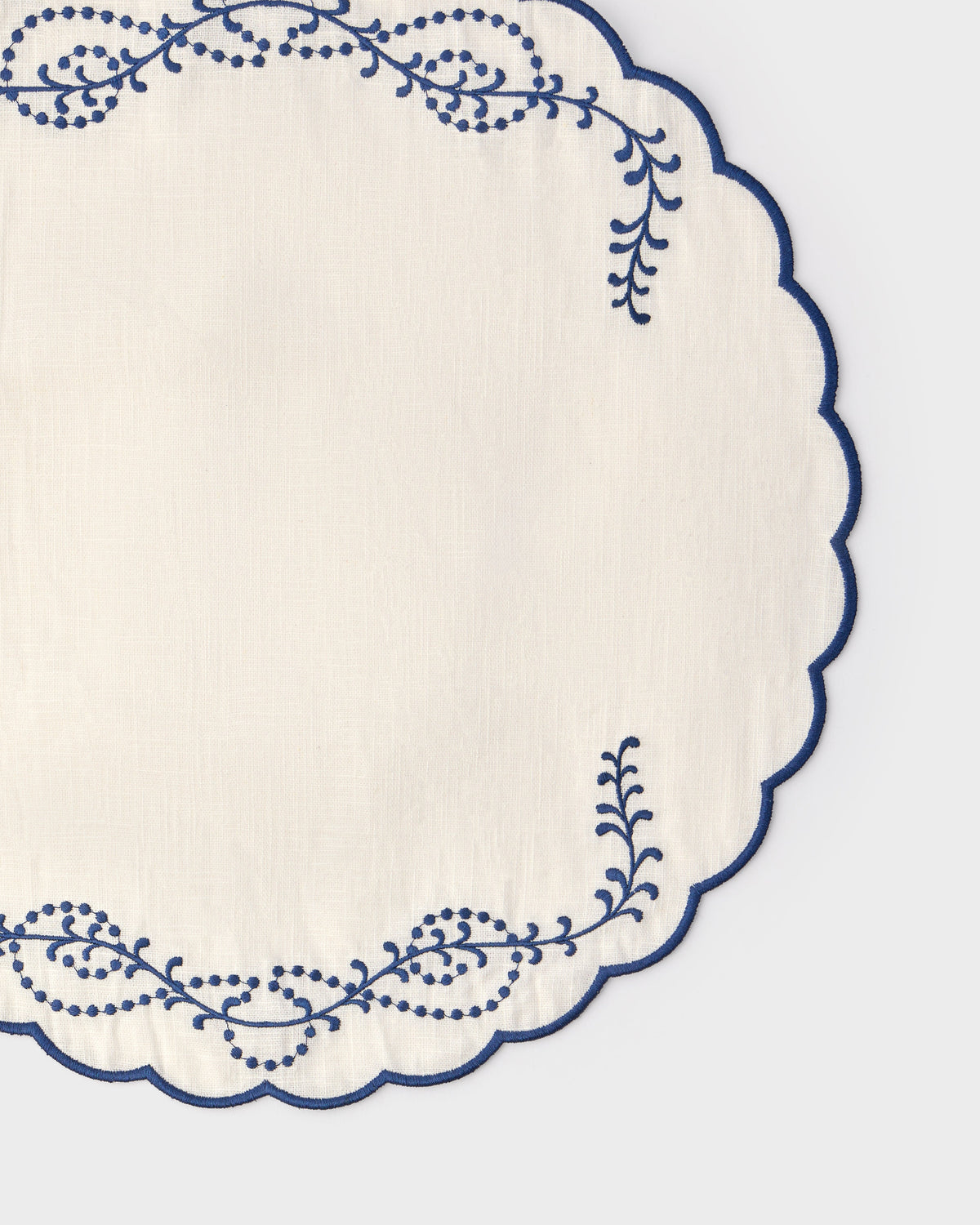 Jackie Embroidered Round Placemat in Blue