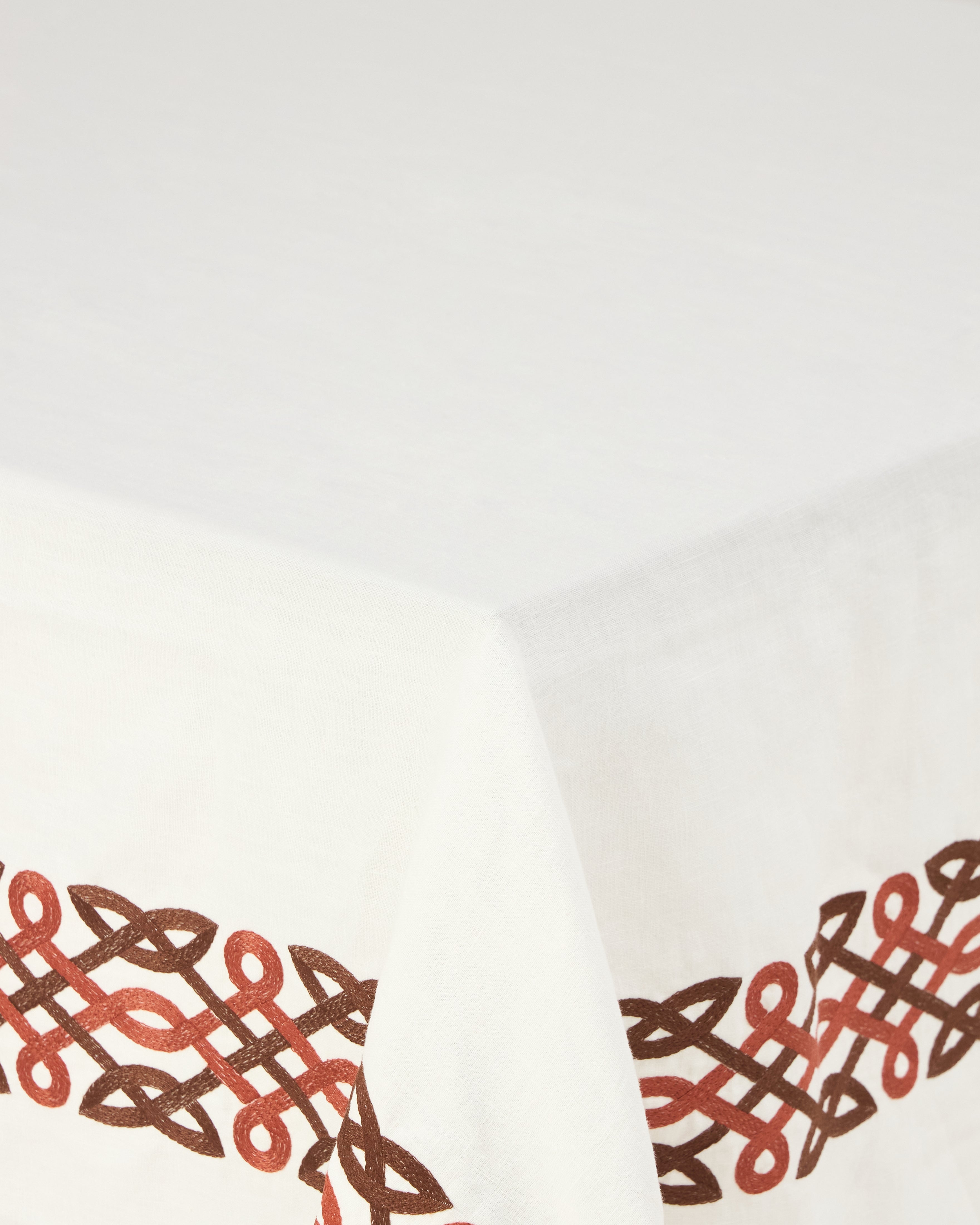 Ivory Embroidered Linen Tablecloth