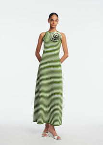 Rose Detail Knit Halter Dress in Cactus Multi