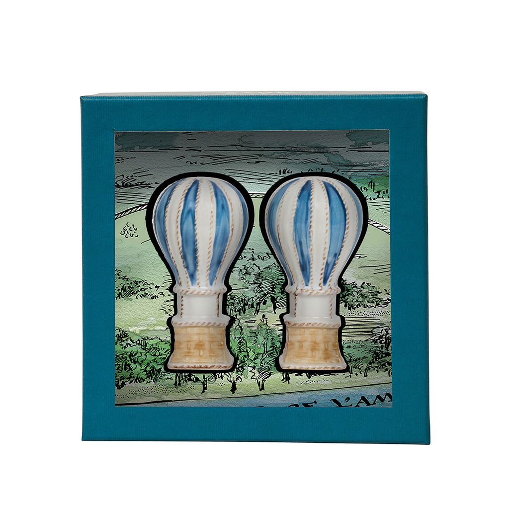 L’Amour Toujours Hot Air Balloon Salt and Pepper Shakers in Chambray, Set of 2