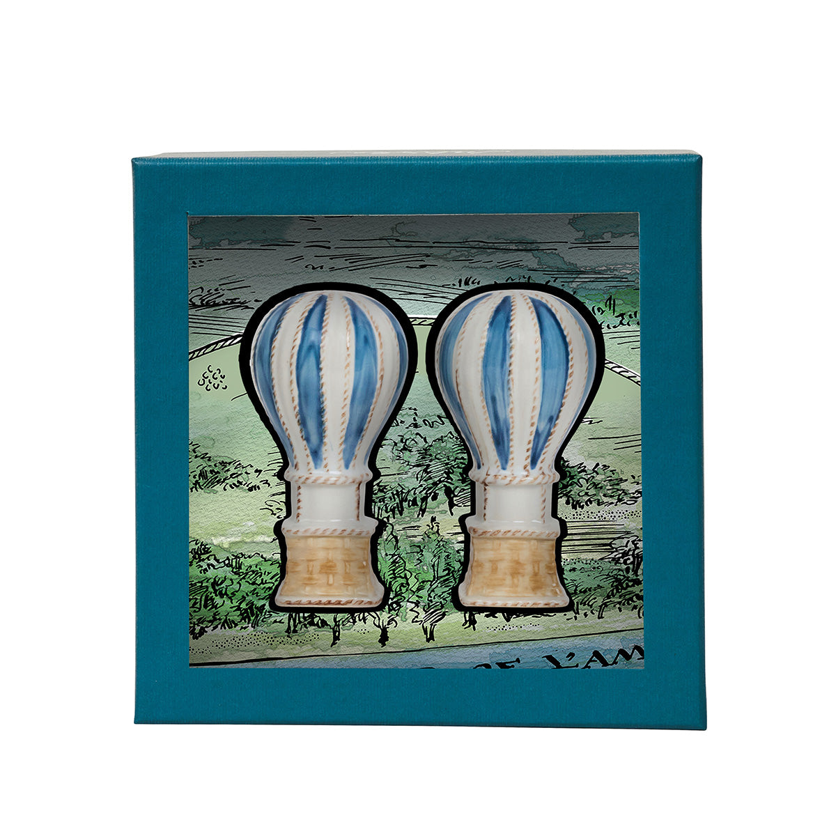 L’Amour Toujours Hot Air Balloon Salt and Pepper Shakers in Chambray, Set of 2