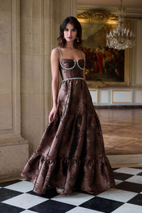 The Lucetta Dress in Cocoa Baroque Floral