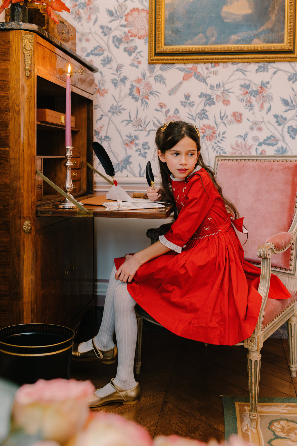 Luna Red Long Sleeve Smocked Dress