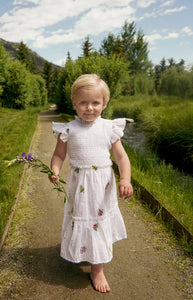 Little Lady Field Dress in White with Embroidery