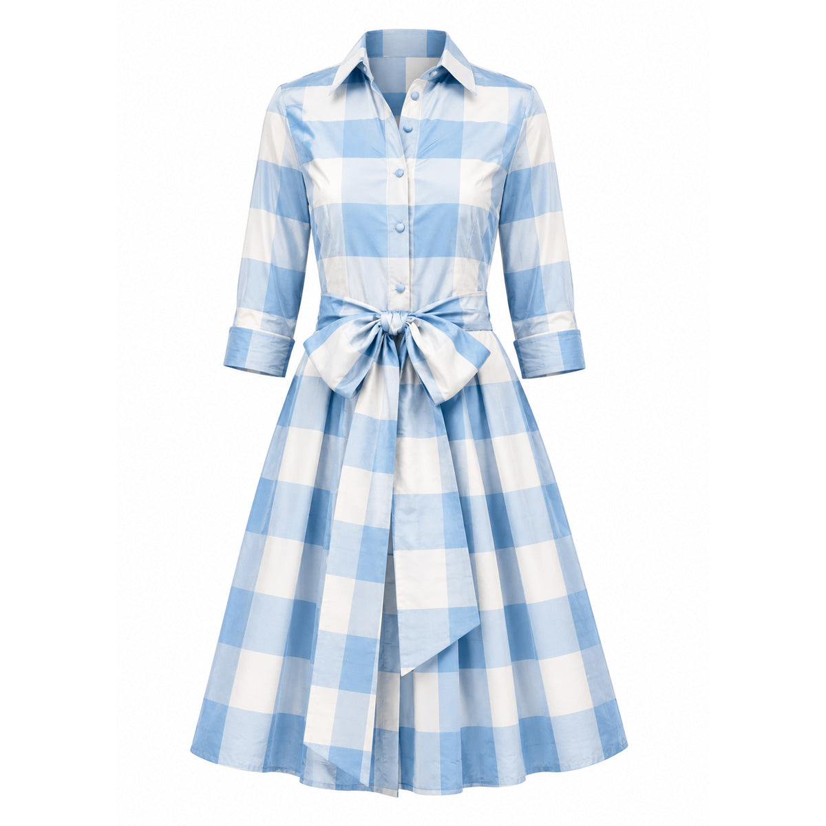 Collared Cocktail Dress in Large Blue Check