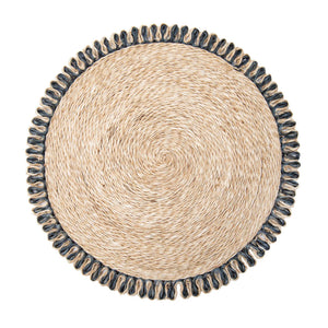 Loopy Abaca 15" Round Placemat in Natural & Navy, Set of 4
