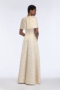 Lucretia Dress in Gold Metallic Jacquard Model Back Shot | Emilia Wickstead