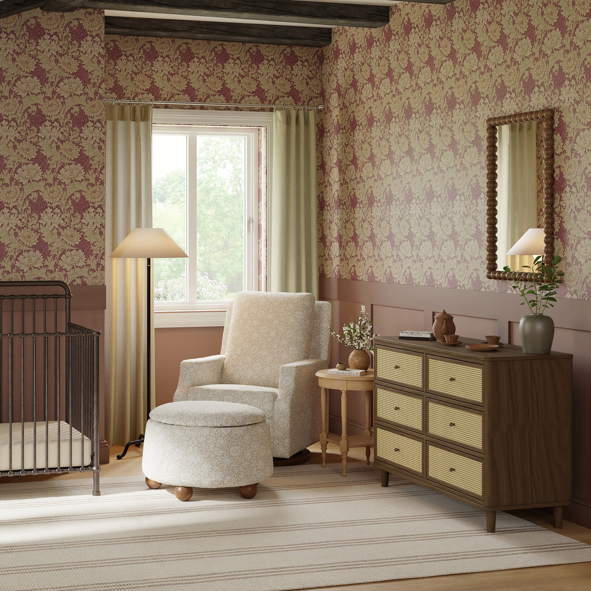 Marin with Cane 6 Drawer Assembled Dresser in Natural Walnut & Blonde Cane