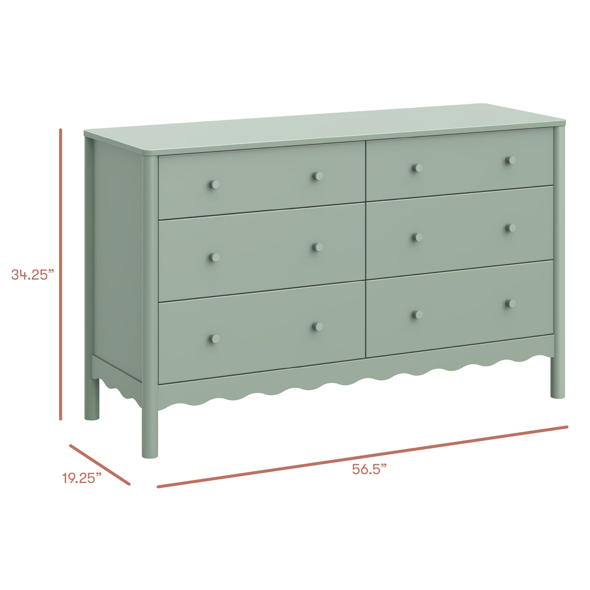 Swell 6-Drawer Wide Assembled Dresser (56") in Light Sage