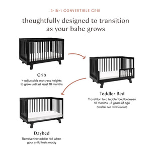 Hudson 3-in-1 Convertible Crib with Toddler Bed Conversion Kit in Black