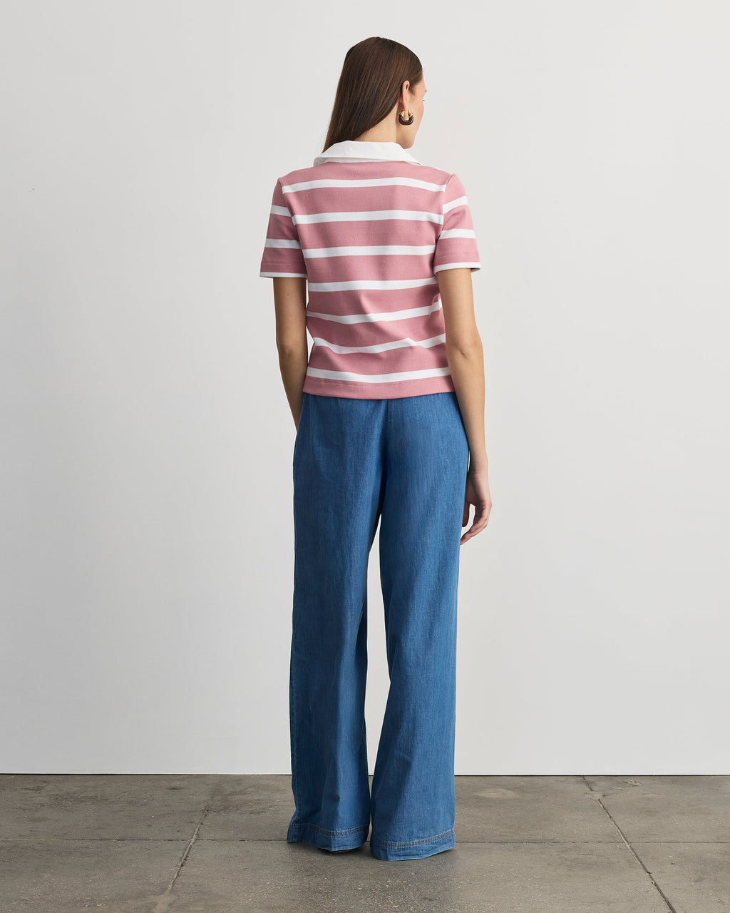 Melanie Top in Vintage Rose & White Wide Stripe