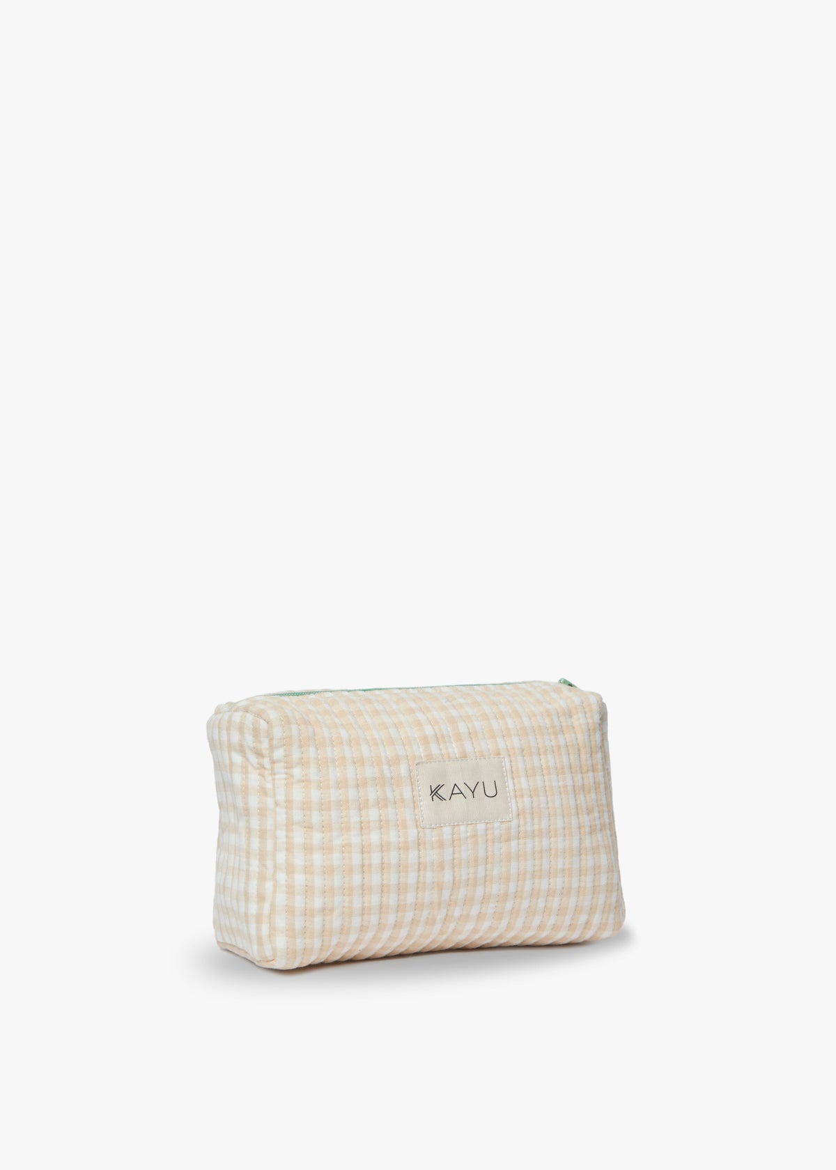 Mini Elsie Travel Case Zip Pouch Bag in Beige Gingham
