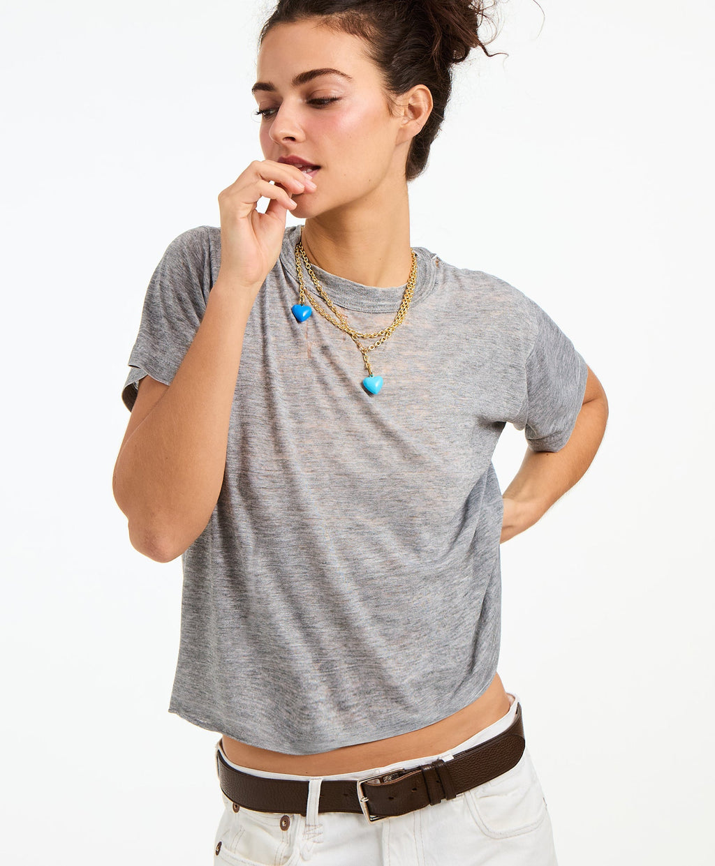 The Mini Puffy Heart Necklace in Blue