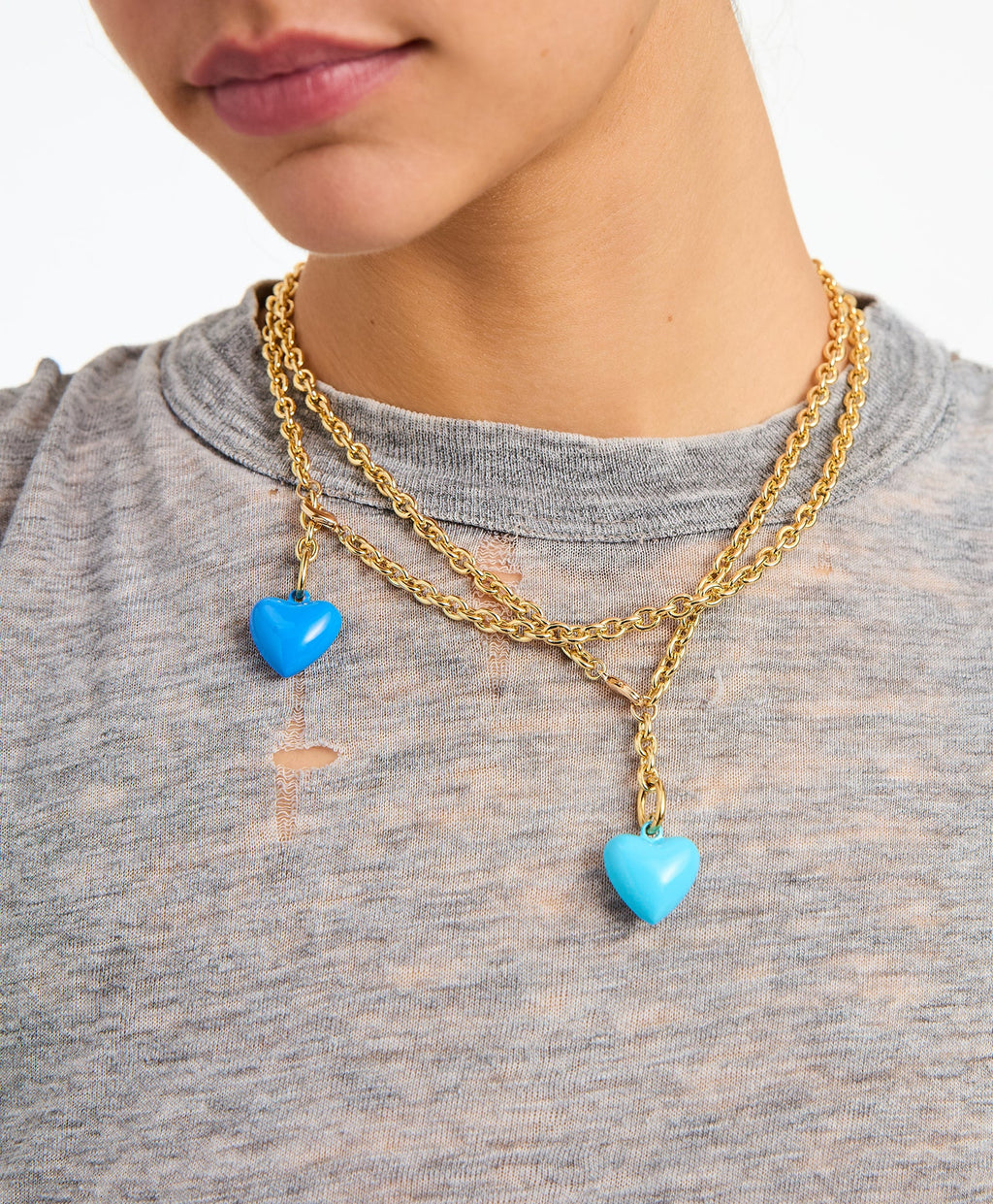 The Mini Puffy Heart Necklace in Blue
