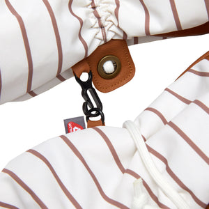 Kids brown and white striped mittens for boys and girls, featuring warm insulation, soft fleece lining, and waterproof exterior, designed for skiing and winter snow sports to keep hands warm in cold weather