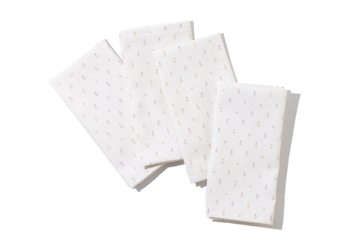 Petite Flower Garden Napkins in White, Set of 4