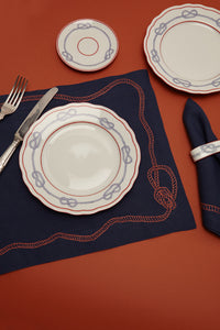 Bowline Linen Napkin in Navy with Blood Orange