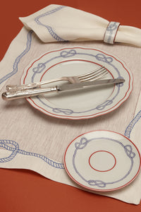 Bowline Linen Placemat in White with Navy