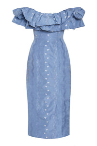Pollyanna Wedgewood Floral Striped Taffeta Midi Dress