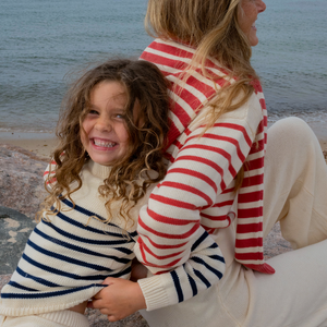 Women's Cream and Red Stripe Cropped Sweater