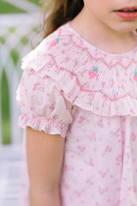 Myrtille Pink Floral Short Sleeve Bishop Dress