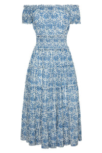 Majorca Midi Dress in Blue Botanical Vine